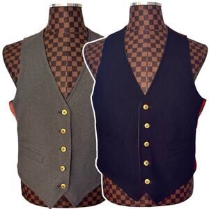 Reversible Mens Navy Blue/Grey/Burnt Orange Vest Gold Buttons Size Medium Preppy